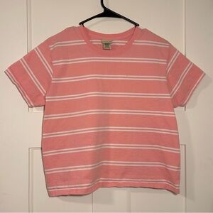 L. L. Bean short sleeve cotton tee - pink/white striped, size M